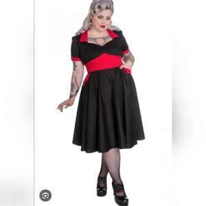 Hell Bunny Pin Up Swing Dress | Size 2XL | Black Red Retro Rockabilly